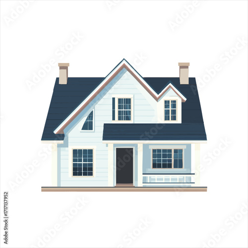 vector Charming, light-colored, two-story home with a porch