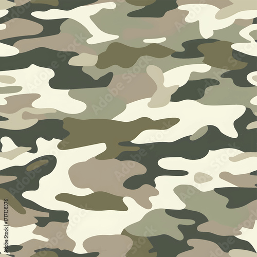 Classic army camouflage seamless pattern in green, sand, khaki and brown