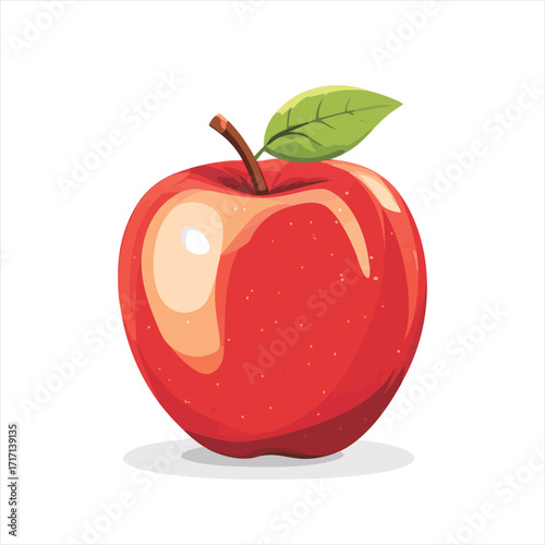 Fresh, red apple with stem and leaf