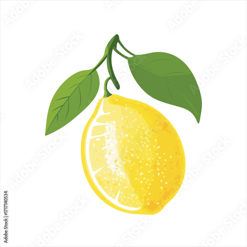 Fresh lemon with leaves
