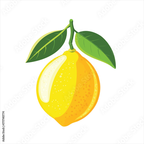 Fresh, ripe lemon with leaves