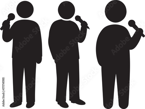 Three diverse people holding microphones silhouette