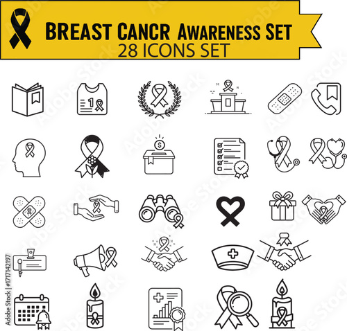 Empowering breast cancer awareness with this 8-icon set: Support research, promote health, and spread the message of hope and early detection
