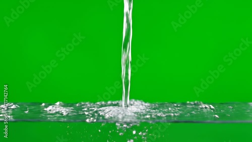 A continuous stream of water impacting and creating a persistent, bubbly splash, isolated on green screen green screen, water, dynamic