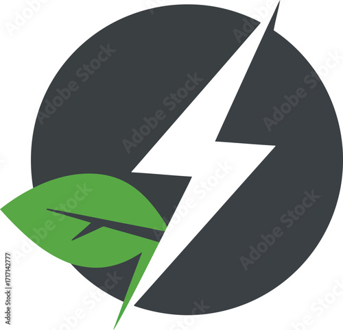 Vector art of eco energy icon with leaf and lightning bolt, , vector logo on a transparent background