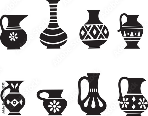 Collection of eight black ceramic vases and pitchers 1