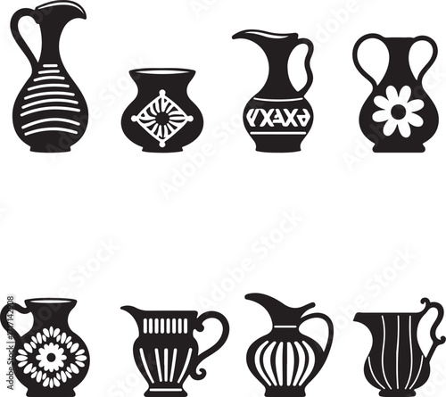Collection of eight black ceramic vases and pitchers 2