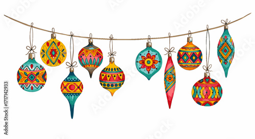 Colorful Decorative Christmas Ornaments Hanging on a String