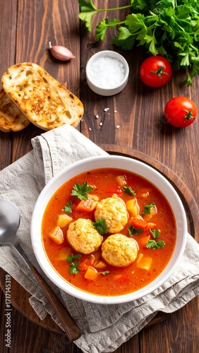 Wallpaper Mural Hearty tomato soup with meatballs and bread Torontodigital.ca