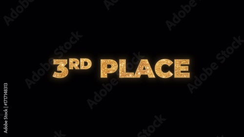Elegant 3rd Place text with a luxurious gold glitter effect. This sparkling, shiny typography is perfect for awards, competitions, and celebrations, isolated on a transparent background for easy use.