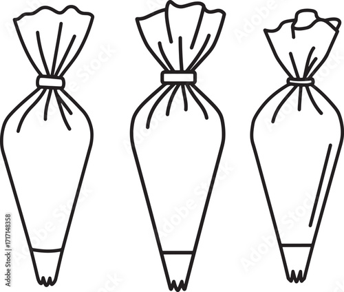 Three icing bags with different tips silhouette