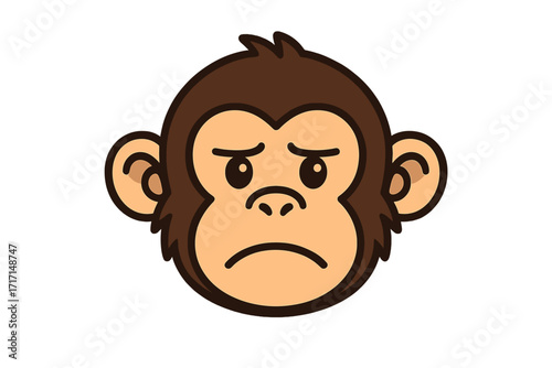 Sad monkey face vector illustration for monkeypox virus disease concept. Cartoon ape character showing sickness symptoms for public health awareness and medical posters.