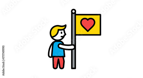 Vector illustration of a person holding a flag with a heart symbol for love and support themed