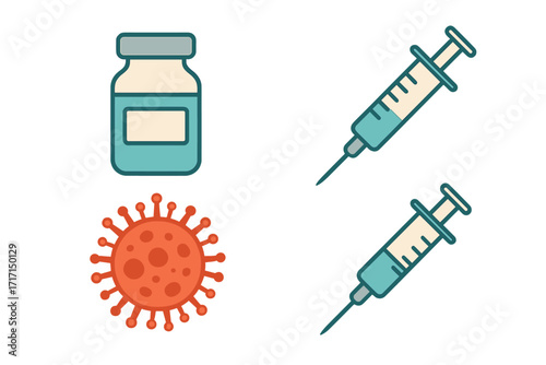 Vaccination against monkeypox virus with syringe and vial. Monkeypox virus disease infection prevention. Vector flat illustration isolated. Medical vaccine injection concept.