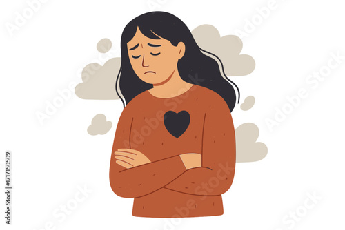 Depressed lonely woman feeling empty inside with a hole in her heart. It's okay not to be okay. Mental health awareness concept. Psychology, emotional pain, grief, sadness.