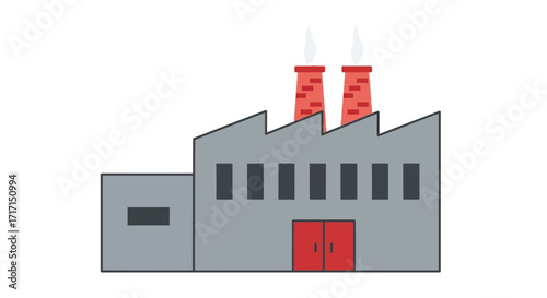 Stylized factory illustration with smoking chimneys isolated on white background provides a clean
