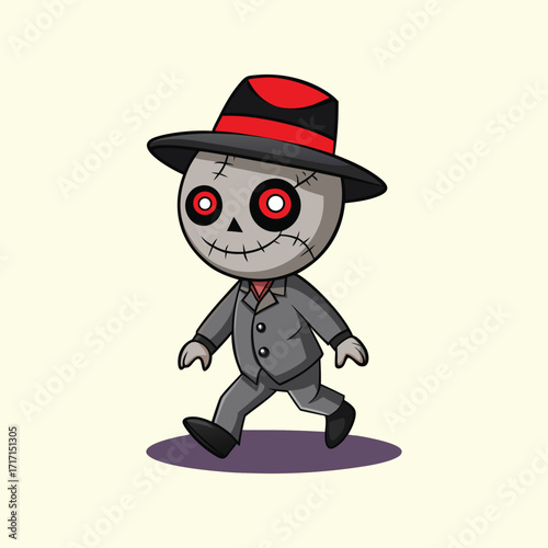 An illustration of a funny zombie pirate with a gun and a hat, an elegant cartoon character drawing for fun business