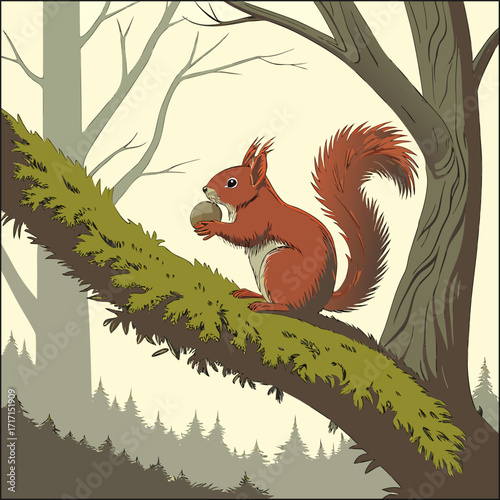 A cheerful cartoon squirrel in mid-flight, wearing a red cape

