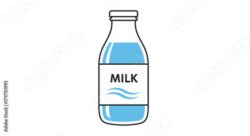 Minimalist illustration of a classic glass milk bottle filled with fresh liquid