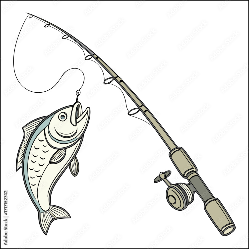 Φωτογραφία flat icon vector of fishing rod catching fish