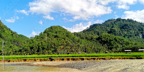 Tropical Mountain Landscape Photo with River Below