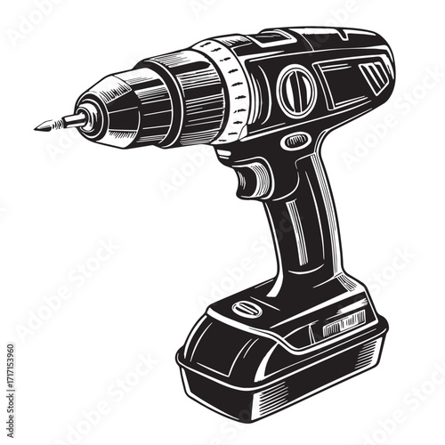 Black electric screwdriver Silhouette Vector, High Quality Illustration on White Background
