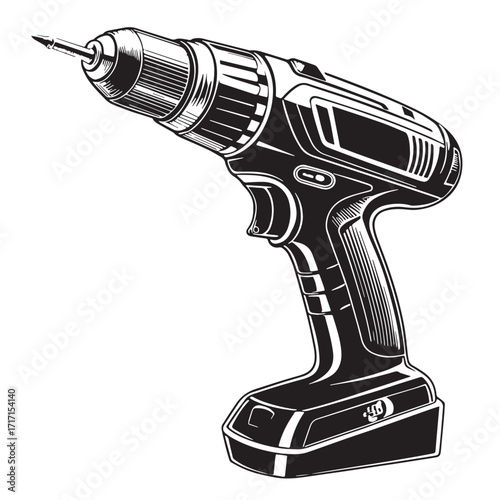 Black electric screwdriver Silhouette Vector, High Quality Illustration on White Background