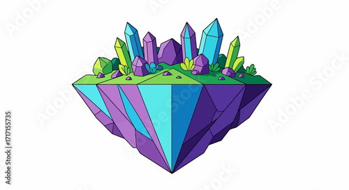 A Vibrant Floating Island with Crystalline Structures and Geometric Foundation design