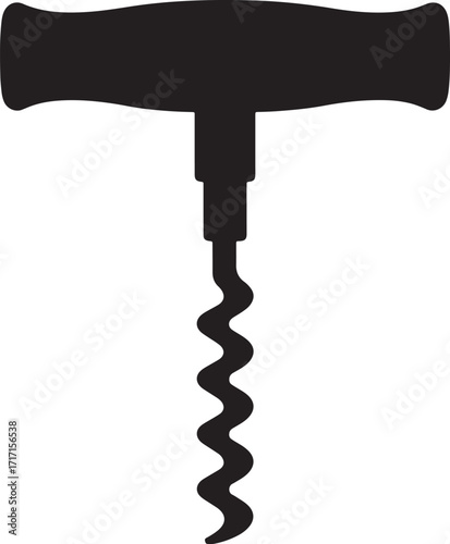 Simple black silhouette of a t shaped corkscrew