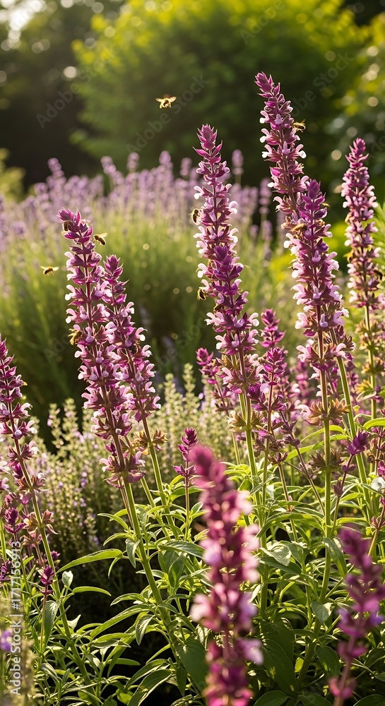 Fototapeta premium Purple Sage Flowers in a Garden Setting.