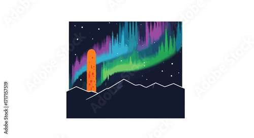 Captivating northern lights above mountain range with a unique structure vector art