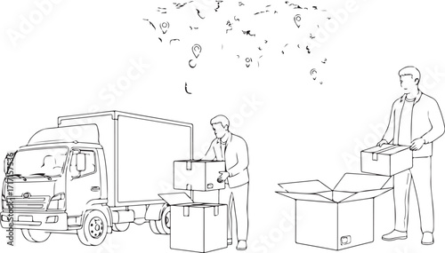 Delivery truck and logistics worker