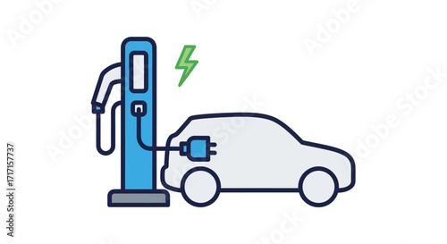 Electric car charging station illustration showcasing sustainable transportation and eco friendly