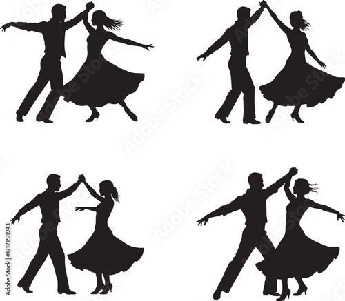 Four pairs of dancers in silhouette silhouette