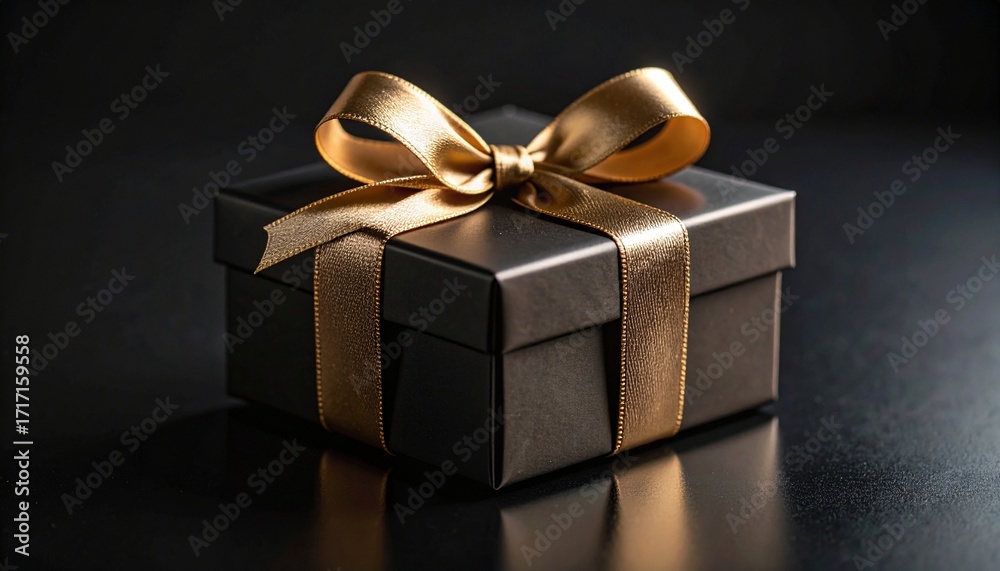Fototapeta premium Closeup Shot Of A Small Gift Box On A Black Surface