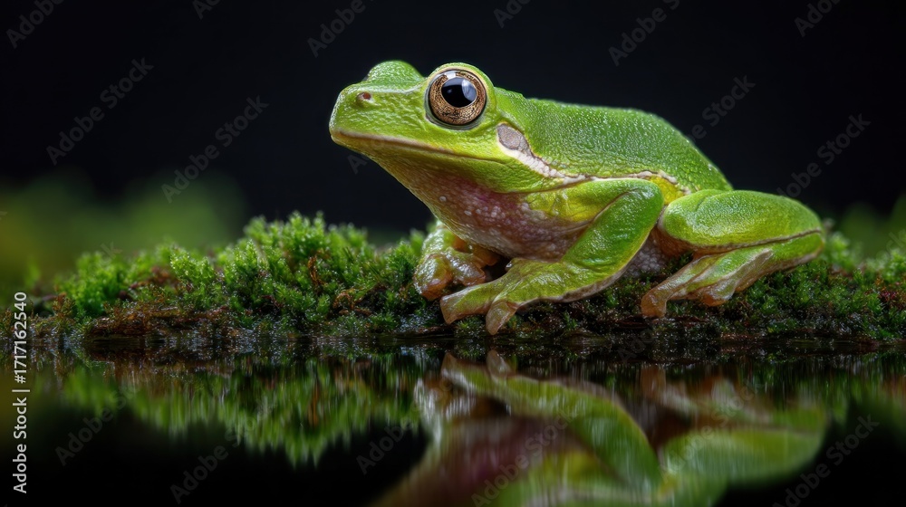 Obraz premium Green frog on moss