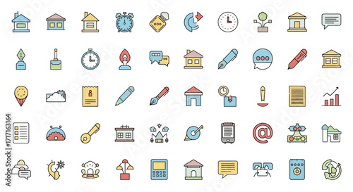 Vector Icons Set of A comprehensive set of colorful line icons for business finance and real estate concepts. EPS Editable