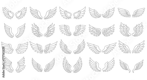 Vector Icons Set of A diverse collection of hand drawn angel wings illustrations set. EPS Editable
