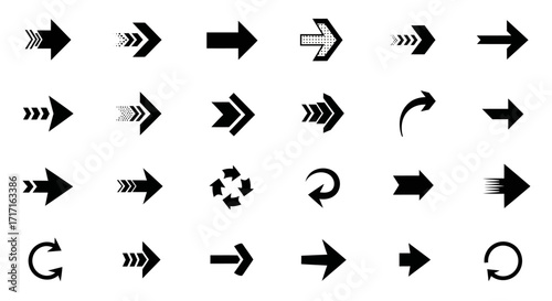 Vector Icons Set of A diverse set of black arrow icons and symbols for navigation and direction isolated on a white background. EPS Editable