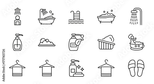 Vector Icons Set of Bathroom and Personal Hygiene Outline Icon Set. EPS Editable