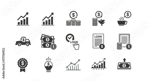 Vector Icons Set of Business and Finance Glyph Icon Set for Investment and Growth. EPS Editable