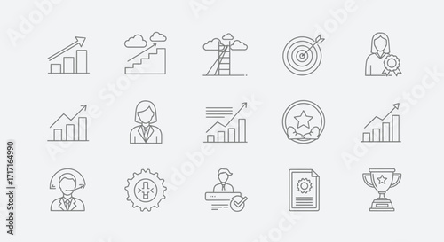 Vector Icons Set of Business Success and Career Achievement Thin Line Icon Set. EPS Editable