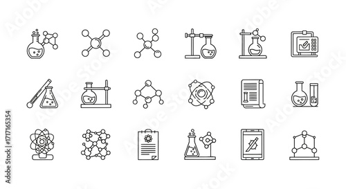 Vector Icons Set of Chemistry Science and Laboratory Equipment Outline Icon Set. EPS Editable