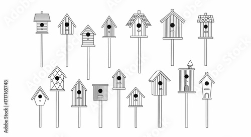 Vector Icons Set of Collection of hand drawn birdhouse illustrations in a doodle style. EPS Editable