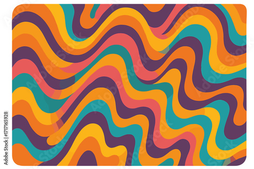 Groovy psychedelic wavy background with liquid swirl pattern. Retro 60s 70s abstract design. Modern hippie vector illustration for wallpaper, posters and backdrops.