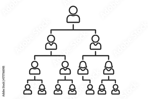 Genealogical family tree icon for genealogy. Thin line vector illustration of human figures connected for family history, ancestry, heritage. Organizational chart hierarchy.