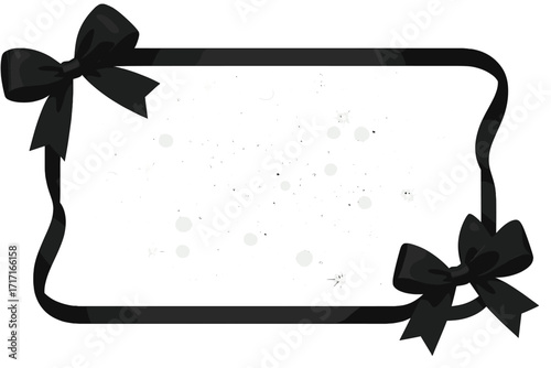 Black bow and ribbon frame for mourning or elegant events. Funeral announcement border. Template for gift certificate, invitation card, or Black Friday sale banner. Vector.