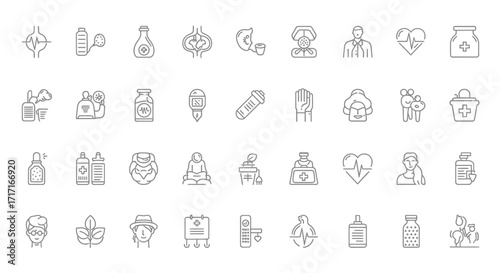 Vector Icons Set of Comprehensive Collection of Health Medicine and Wellness Line Icons. EPS Editable