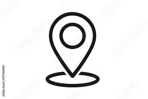 Location pin vector icon. GPS map place marker. Geolocation destination and navigation graphic element. Pointer symbol for address, position, and route. Minimalist outline.