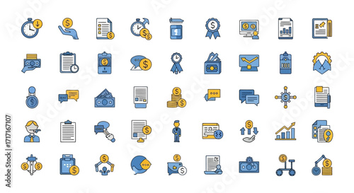 Vector Icons Set of Comprehensive Set of Business Finance and Management Flat Color Icons. EPS Editable